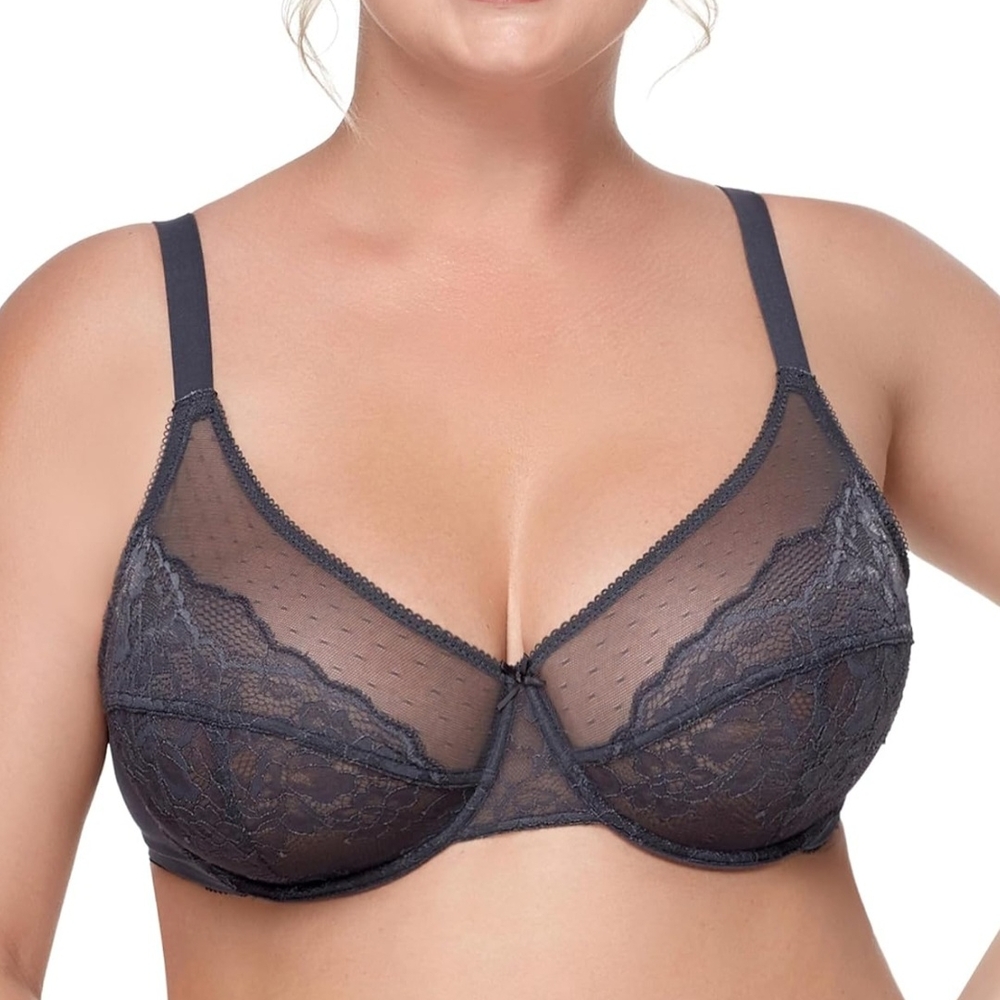 Elegant Sheer Lace Bra in Charcoal Gray